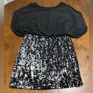 Sequin Black and Silver Shimmery Cocktail Dress, Size L